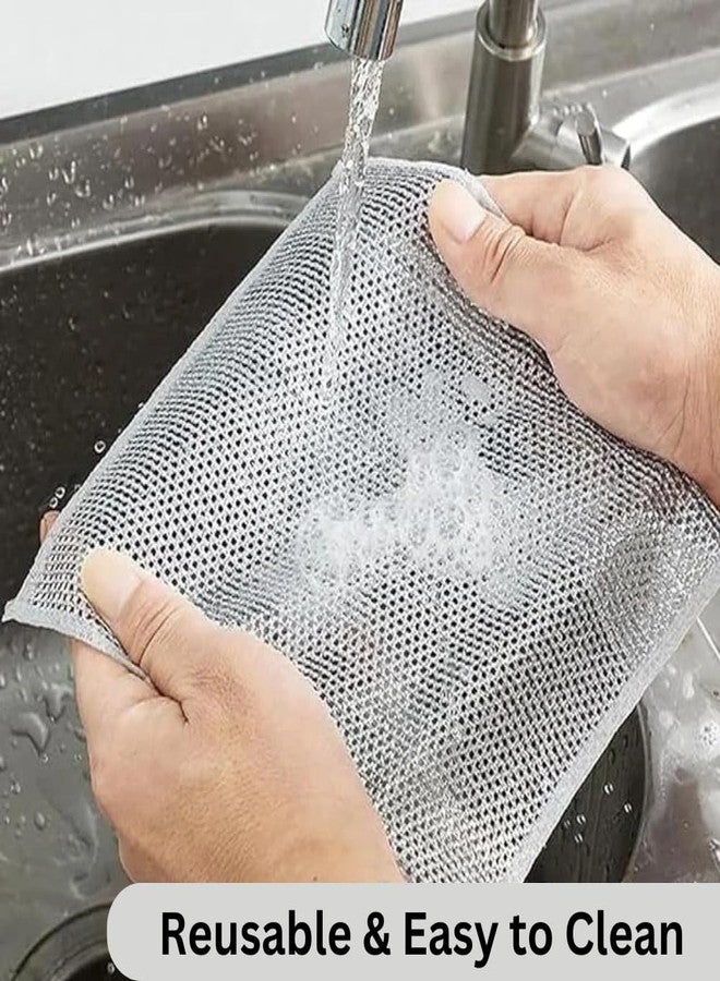 Natkam Steel Wire Dish Washing Cloth Scrubs | Non-Scratch Stainless Steel Scrubber for Utensils, Dishes, Sinks & Counters | Versatile Dishwashing Rags for Wet & Dry Use. (Pack of 10) - Image 4